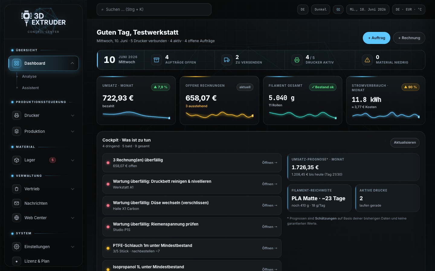 3D Extruder Dashboard — Original-Screenshot der App
